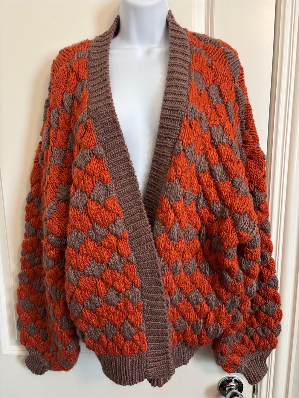 VICI Oversized Cozy Chunky Knit Orange and Brown Open Cardigan Sweater size M